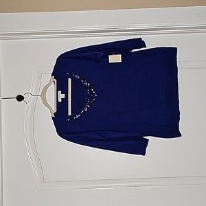 Electric Blue Jeweled Scoop Sweater Size Med